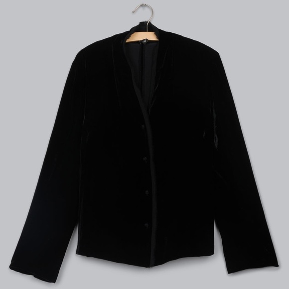 Vintage Eileen Fisher Velvet Silk Blend Black Snap Button Jacket Size XS